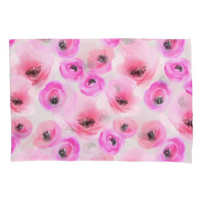 Funda De Cojín Flores rosas acuarela arte digital (Anverso)