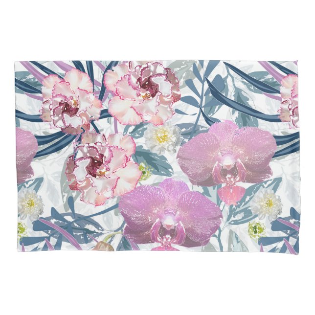 Funda De Cojín Flores rosas y orquídeas. (Anverso)