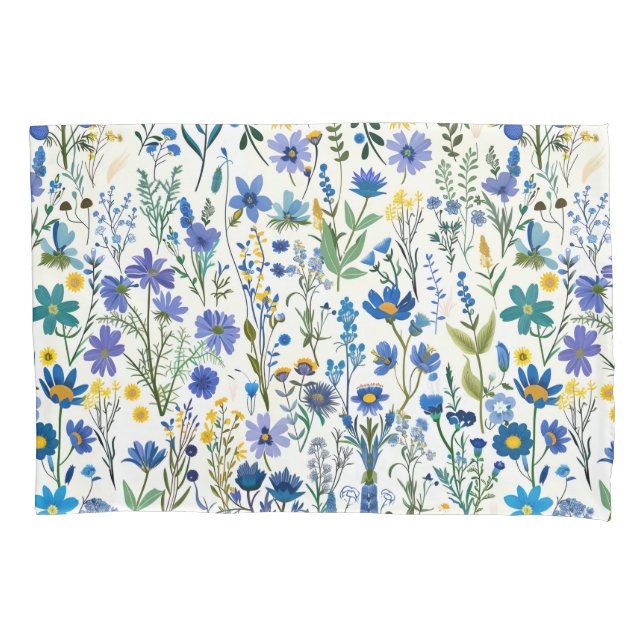 Funda De Cojín Flores silvestres del jardín azul ruso (Anverso)