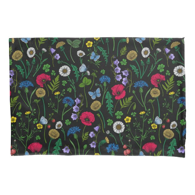 Funda De Cojín Flores silvestres en negro (Anverso-izquierdo)