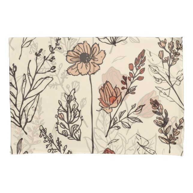 Funda De Cojín Flores Silvestres Rústicas Bosquejo Botánico Antig (Anverso)