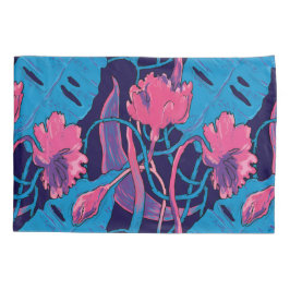Funda De Cojín Flores Silvestres Tropicales Azules Rosadas Modern