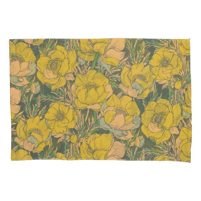 Funda De Cojín Flores trolíceas de primavera gráfica (Anverso)