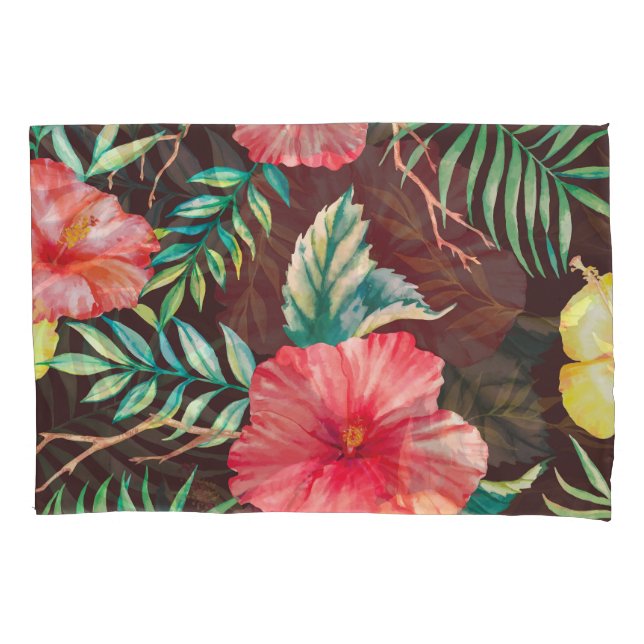 Funda De Cojín Flores tropicales coloridas fondo oscuro (Anverso)