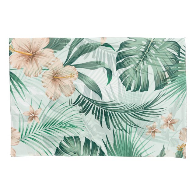 Funda De Cojín Flores tropicales, patrón de follaje exuberante. (Anverso)