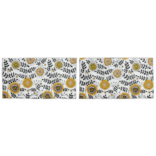 Funda De Cojín Flores y hojas de perro en amarillo y negro