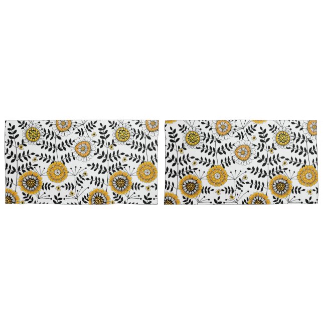 Funda De Cojín Flores y hojas de perro en amarillo y negro (Anverso - Set)
