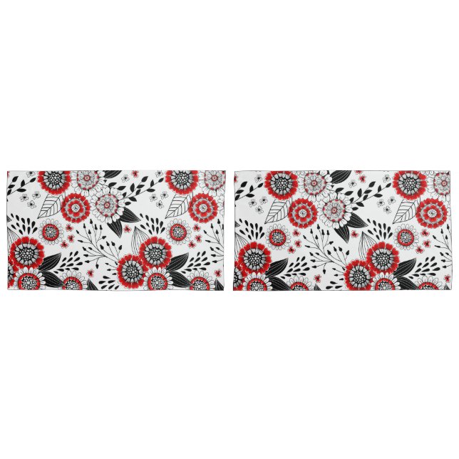 Funda De Cojín Flores y hojas de perro en rojo y negro (Anverso - Set)