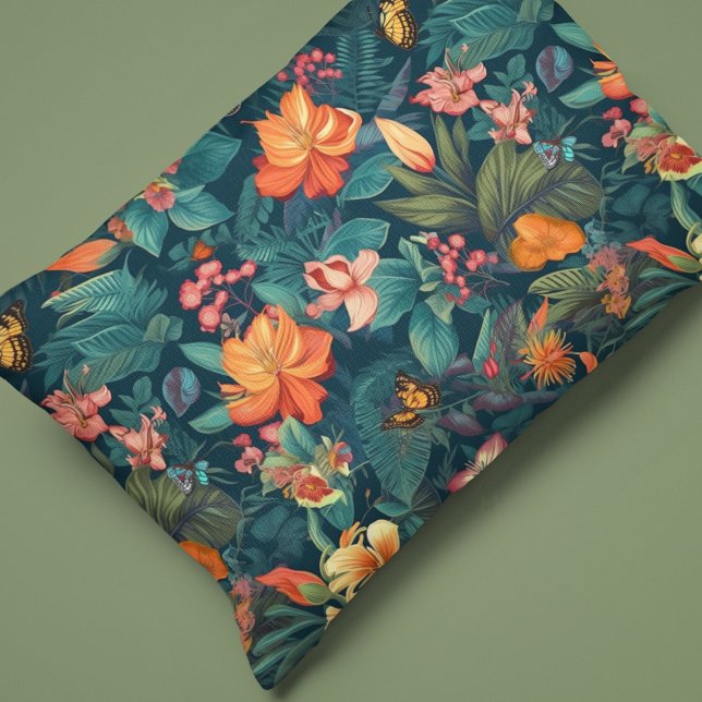 Funda De Cojín Flores y hojas tropicales con mariposas (Subido por el creador)