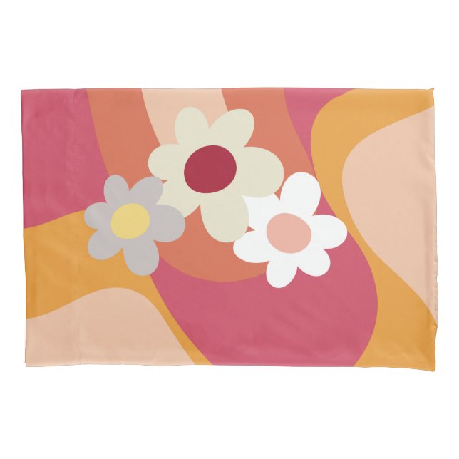 Funda De Cojín Flores y olas de estilo retro (Anverso)