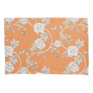 Funda De Cojín Flores y pájaros del naranja Chinoiserie