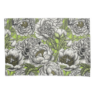 Funda De Cojín Flores y polillas de peones blancos