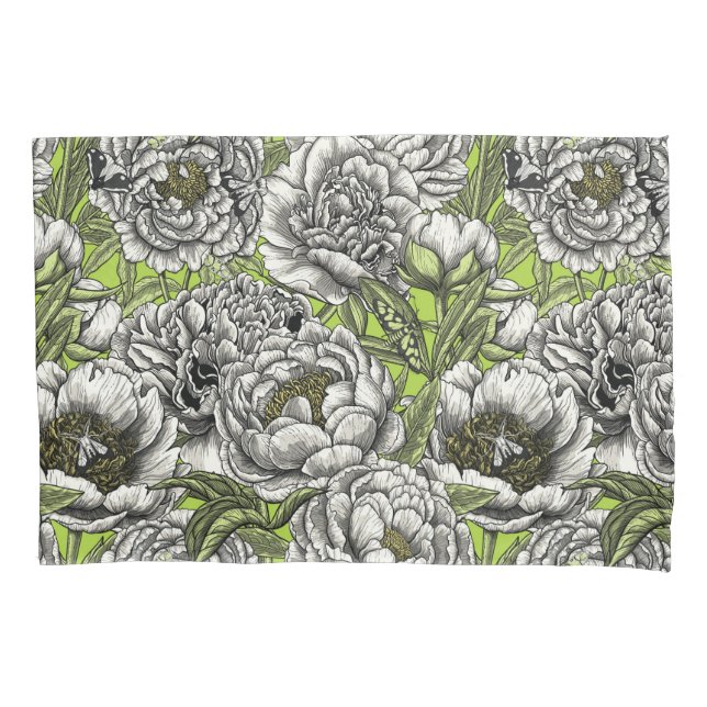 Funda De Cojín Flores y polillas de peones blancos (Anverso-izquierdo)