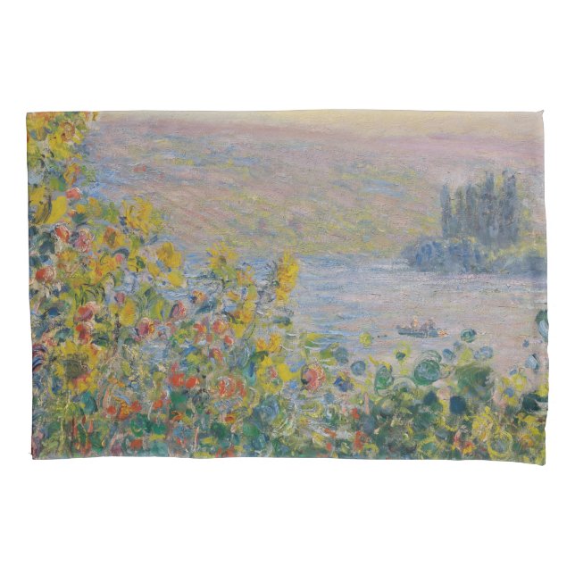 Funda De Cojín Flower Beds at Vétheuil, Impressionist Landscape (Anverso)