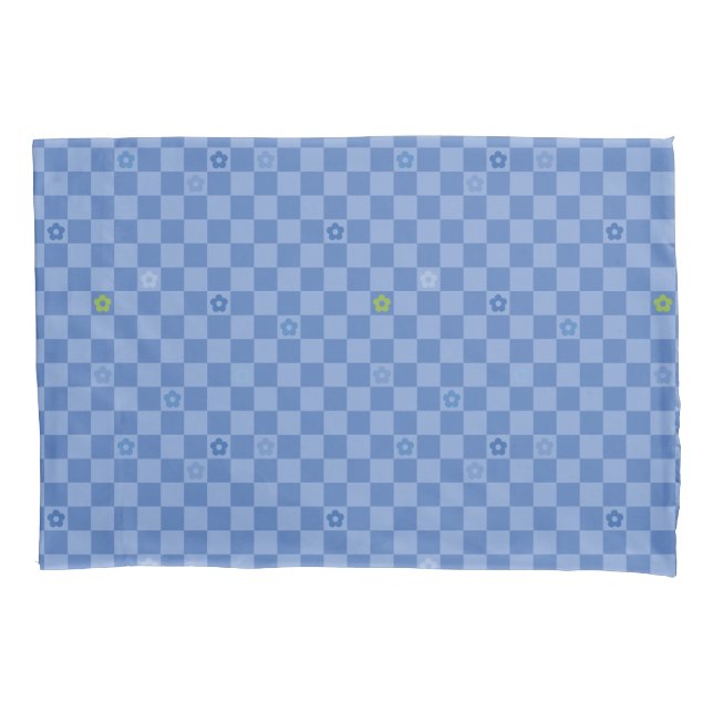 Funda De Cojín Flower Checkered Pattern No. 01 - Light Blue (Anverso)