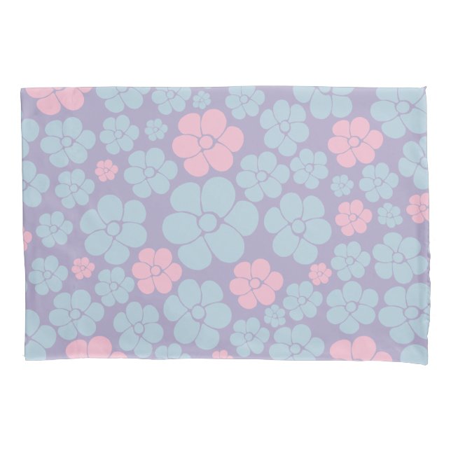 Funda De Cojín Flower Pattern in Blue, Lilac, and Pink (Anverso)