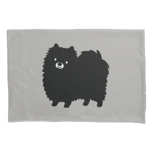 Funda De Cojín Fluffy Black Pomeranian   Perro de dibujos animado