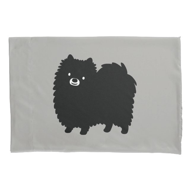 Funda De Cojín Fluffy Black Pomeranian | Perro de dibujos animado (Anverso)