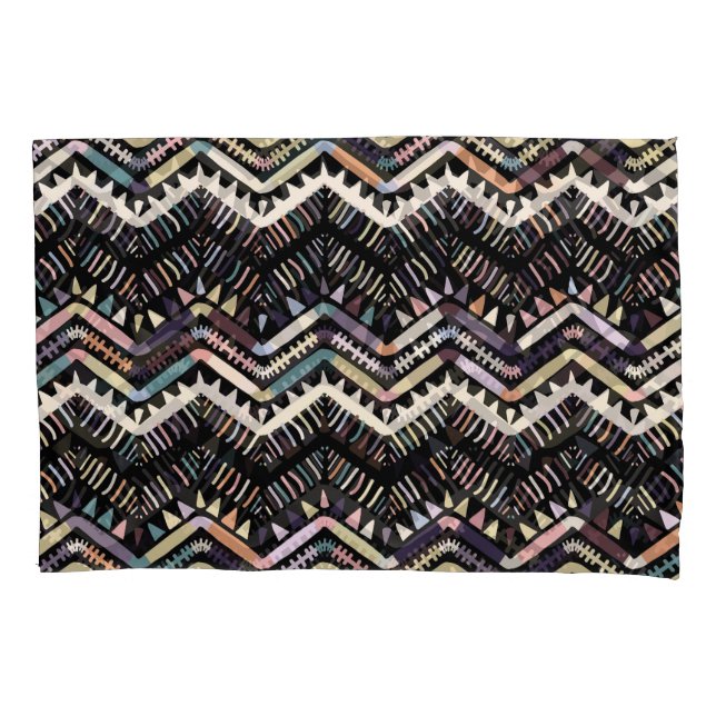 Funda De Cojín Folclore geométrico Ikat, patrón tribal azteca. (Anverso)