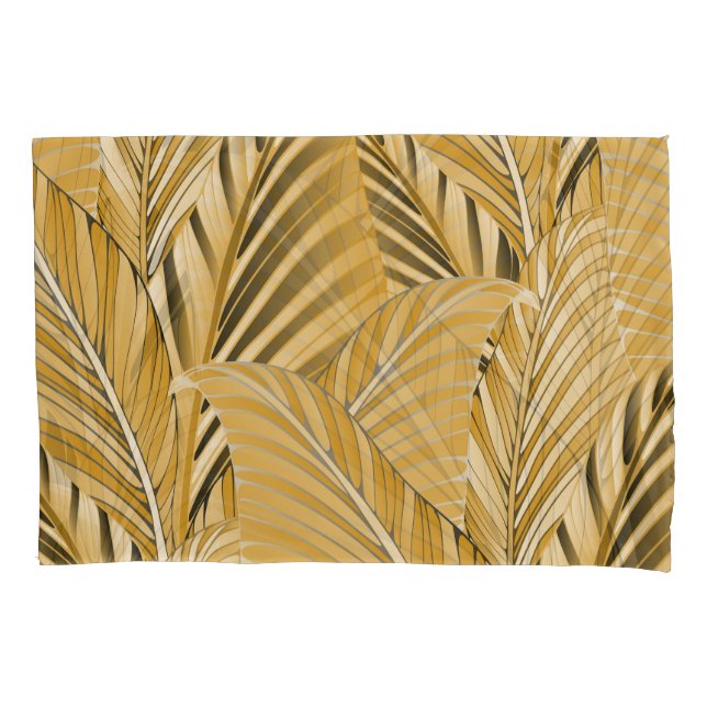 Funda De Cojín Foliage exótico: Patrón de hojas de oro (Anverso)
