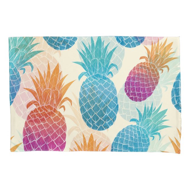 Funda De Cojín Fondo amarillo claro de piña colorida (Anverso)
