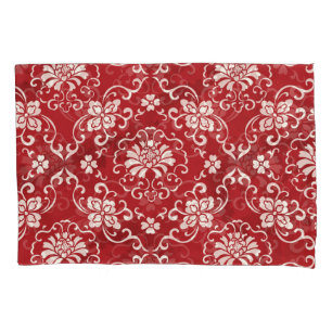 Funda De Cojín Fondo de flores de espiral roja china.