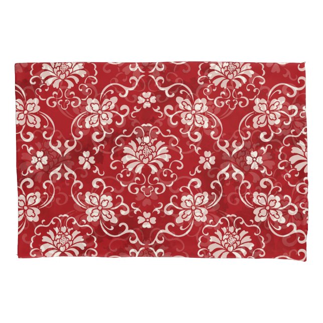 Funda De Cojín Fondo de flores de espiral roja china. (Anverso)