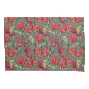 Funda De Cojín Fondo de la semilla de amapola con tulipanes rojos