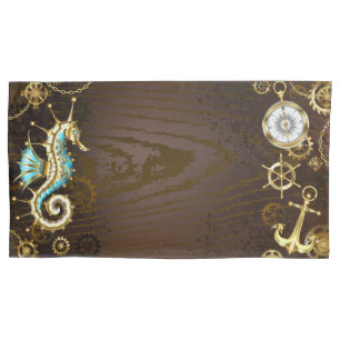 Funda De Cojín Fondo de madera con caballito de mar mecánico