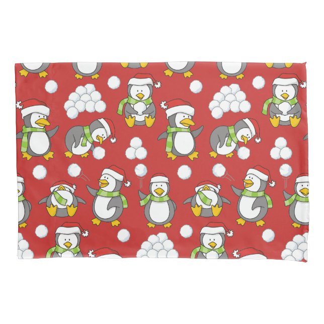 Funda De Cojín fondo de pingüinos de Navidad (Anverso)