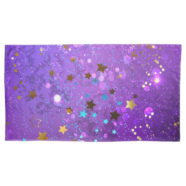Funda De Cojín Fondo de Relieve metalizado púrpura con estrellas (Anverso)
