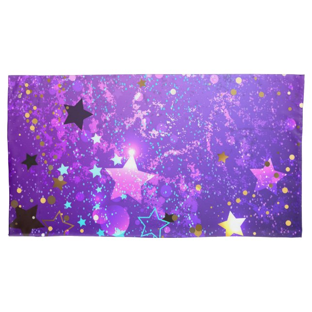 Funda De Cojín Fondo de Relieve metalizado púrpura con estrellas (Anverso-izquierdo)