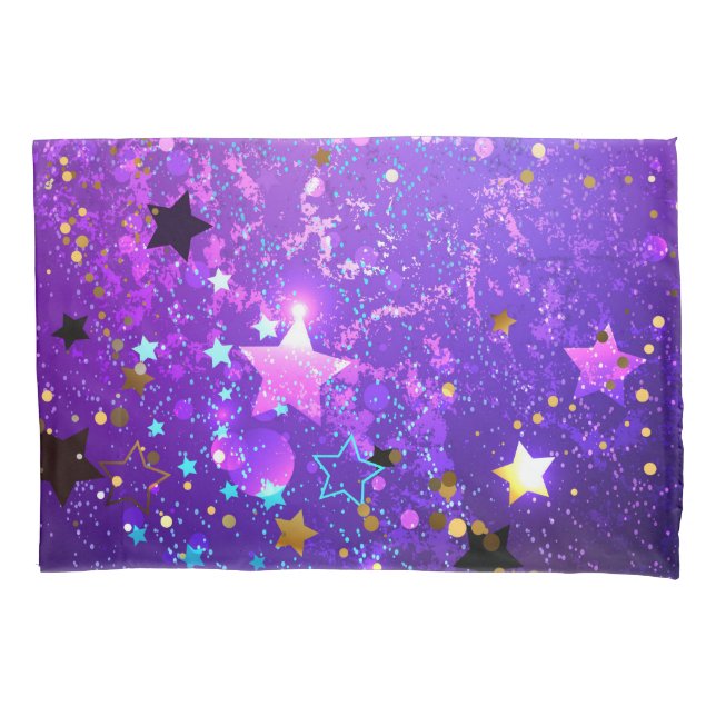 Funda De Cojín Fondo de Relieve metalizado púrpura con estrellas (Anverso-izquierdo)