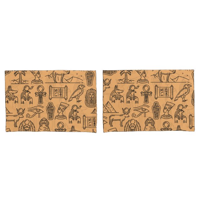 Funda De Cojín Fondo del símbolo jeroglífico egipcio (Anverso - Set)