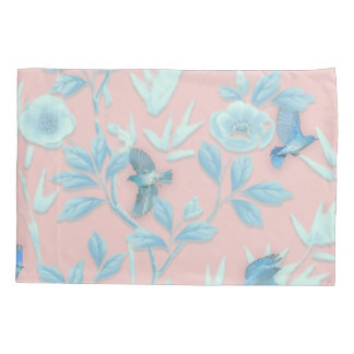 Funda De Cojín Fondo rosa con aves y flores