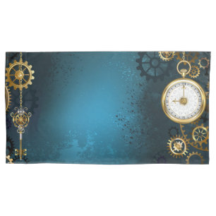 Funda De Cojín Fondo turquesa de vapor con engranajes