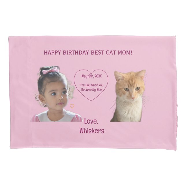 Funda De Cojín Fotos de Feliz Cumpleaños a Mamá Gata  (Anverso-izquierdo)