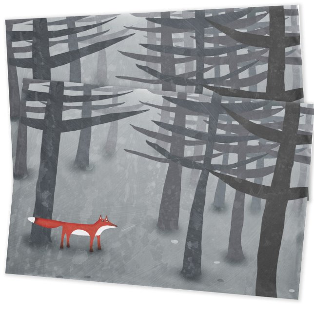 Funda De Cojín Fox y Forest Gray (Fox in the forest landscape painting pillow cases)