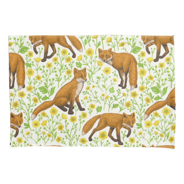 Funda De Cojín Foxes y mariposas en blanco natural (Anverso-izquierdo)