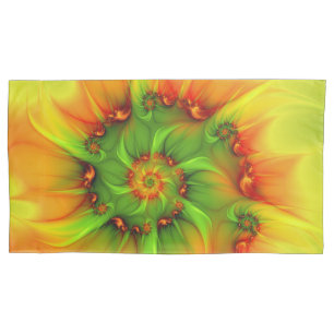 Funda De Cojín Fractal de color verde verano caliente Naranja abs