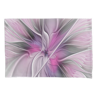 Funda De Cojín Fractal Floral Moderno Abstracto Flor Rosa Gris