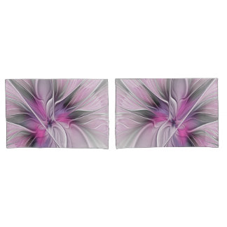 Funda De Cojín Fractal Floral Moderno Abstracto Flor Rosa Gris