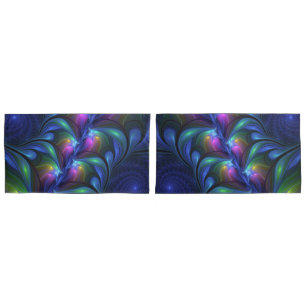 Funda De Cojín Fractal verde rosa azul luminoso colorido abstract