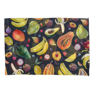 Funda De Cojín Frutos Tropicales: Patrón multifruta acuarela.