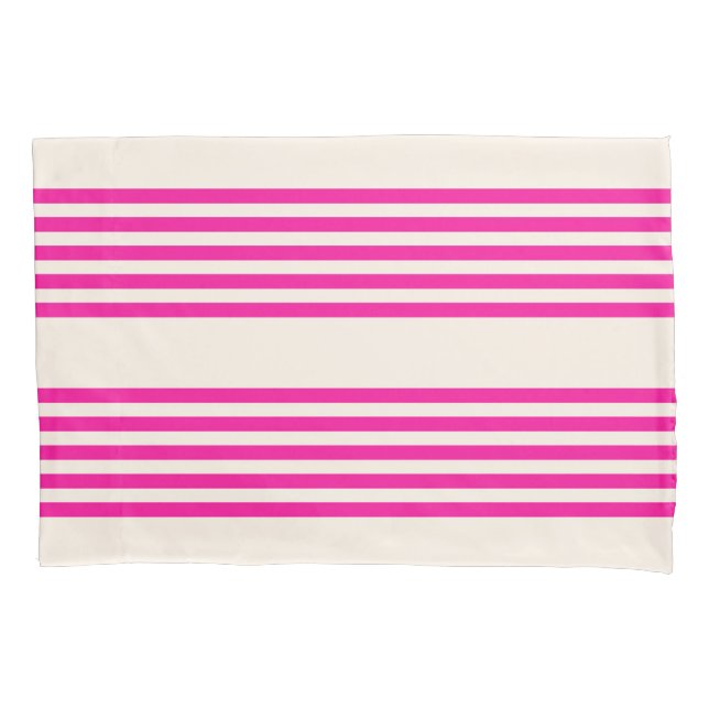 Funda De Cojín Fuchsia y beige cinco rayas (Anverso)