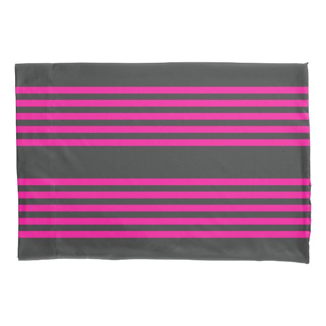 Funda De Cojín Fuchsia y carbón vegetal de cinco rayas (Anverso)