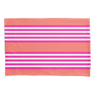 Funda De Cojín Fuchsia y el patrón de cinco rayas de coral vivo