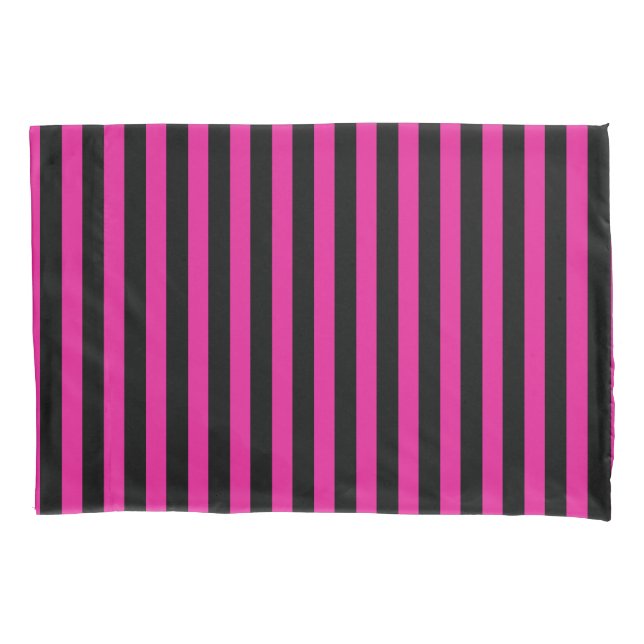 Funda De Cojín Fuchsia y rayas de caramelo negro (Anverso)