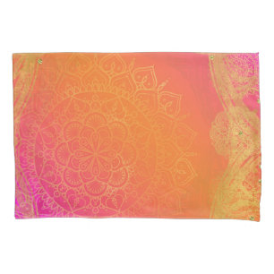 Funda De Cojín Fucsia Rosa Naranja y Dorado Glam Mandala Indio