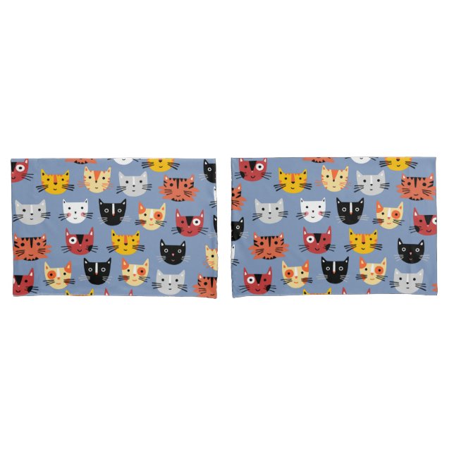 Funda De Cojín Fun Kitty Cat Pattern Blue (Anverso - Set)